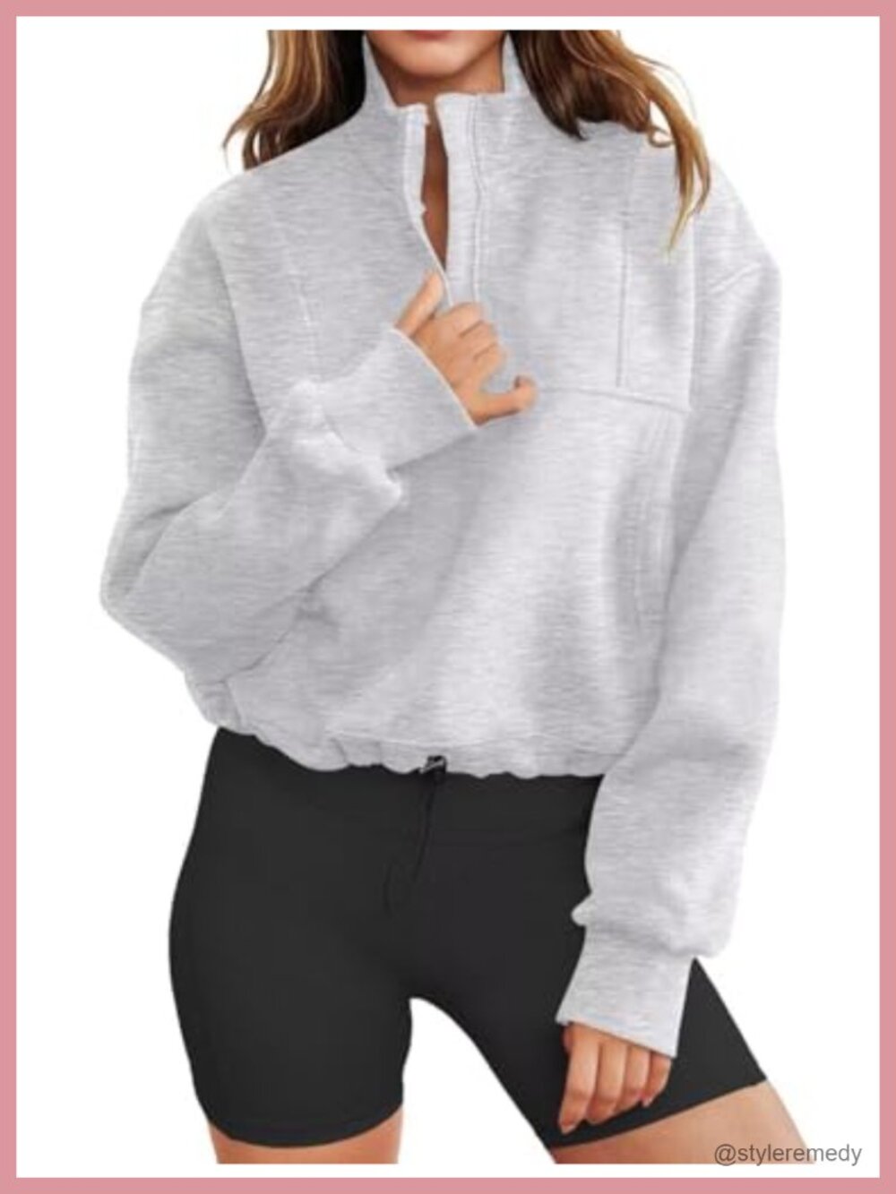 Women's Oversized Half Zip Cropped Sweatshirt V-Neck Pullover